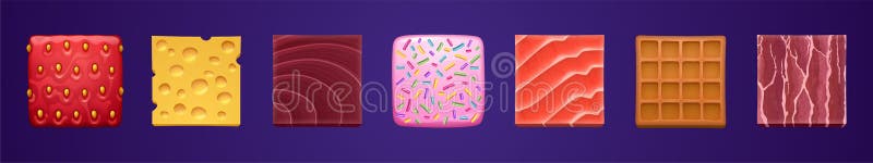 Square buttons with texture of food vector illustration