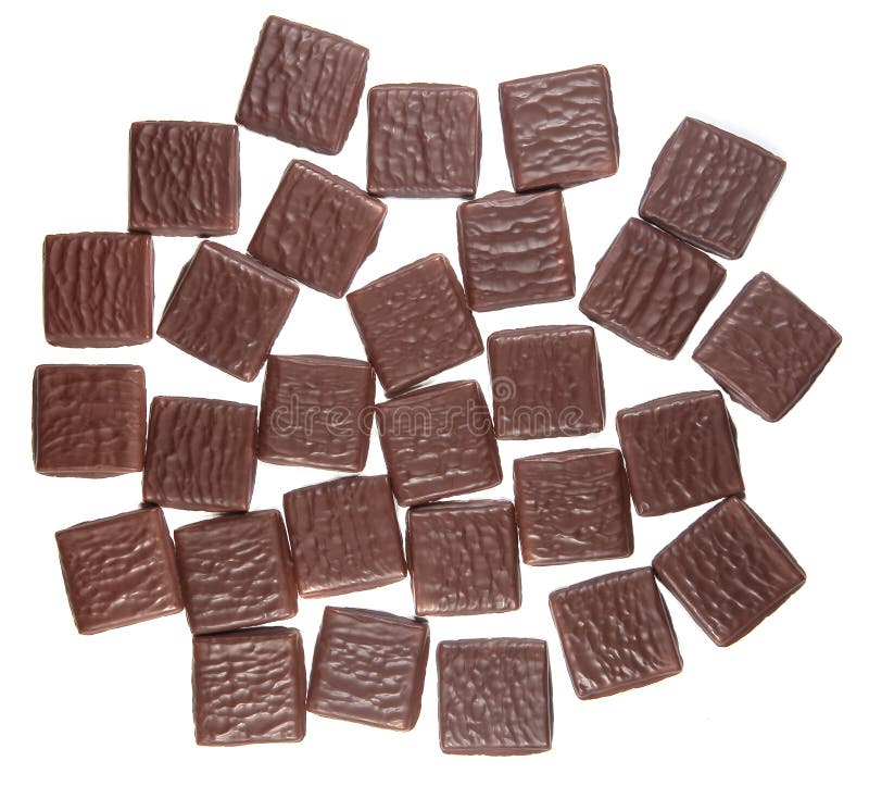 Square Chocolate Candies Isolated on White Background Stock Image