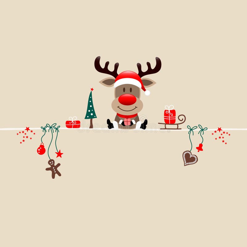Square Christmas Reindeer and Icons Beige Background Stock Vector ...