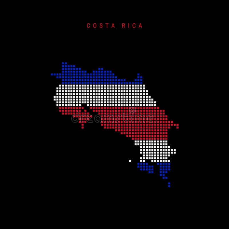 Square Dots Pattern Map of Costa Rica. Dotted Pixel Map with Flag