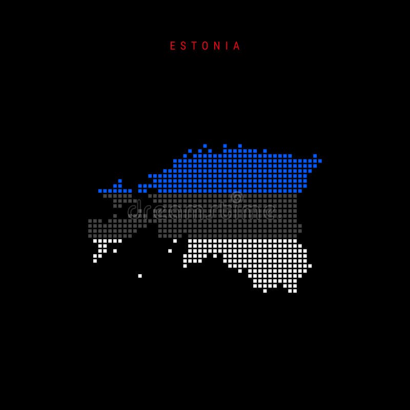 Square dots pattern map of Estonia. Dotted pixel map with flag colors. Vector illustration royalty free illustration