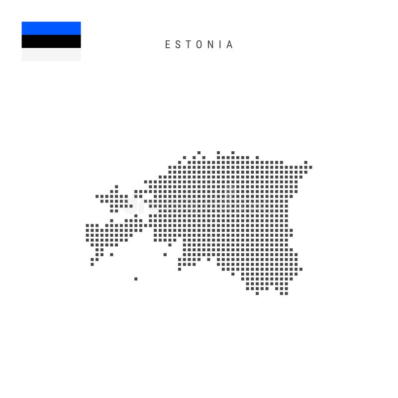 Square dots pattern map of Estonia. Estonian dotted pixel map with flag. Vector illustration stock illustration