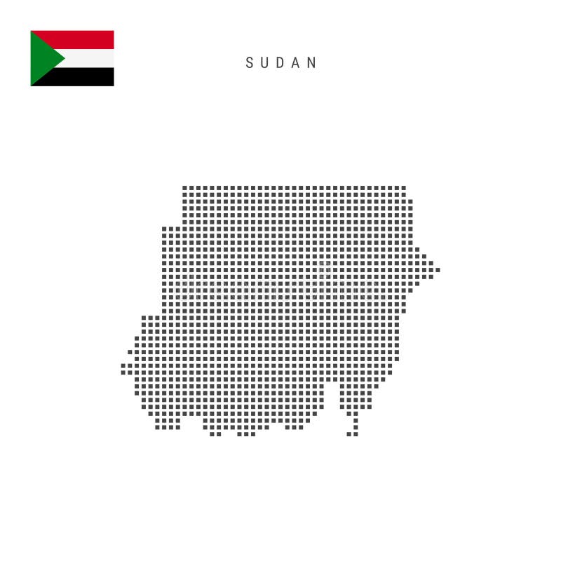 Square dots pattern map of Sudan. Sudanese dotted pixel map with flag. Vector illustration. Sudanese dotted pixel map with national flag isolated on white background.