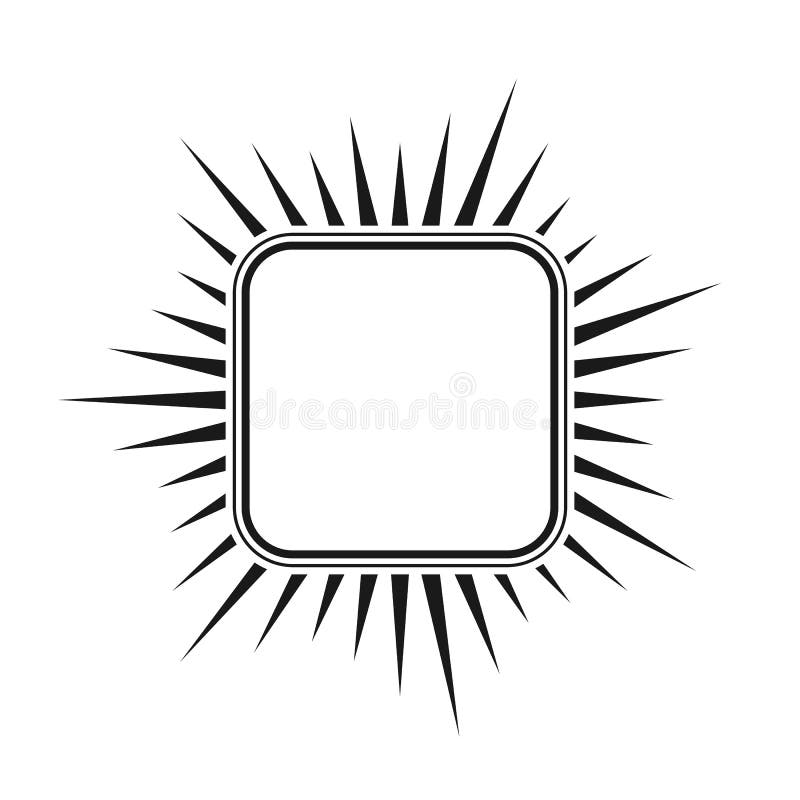 Square with a double frame and rays, an empty outline. Simple stock illustration