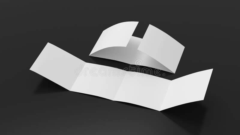 Square double gate fold brochure. Four panels, eight pages blank leaflet. Mock up on black background for presentation design. vector illustration