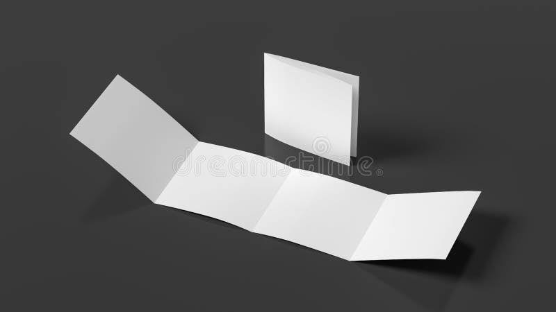 Square double gate fold brochure. Four panels, eight pages blank leaflet. Mock up on black background for presentation design. vector illustration