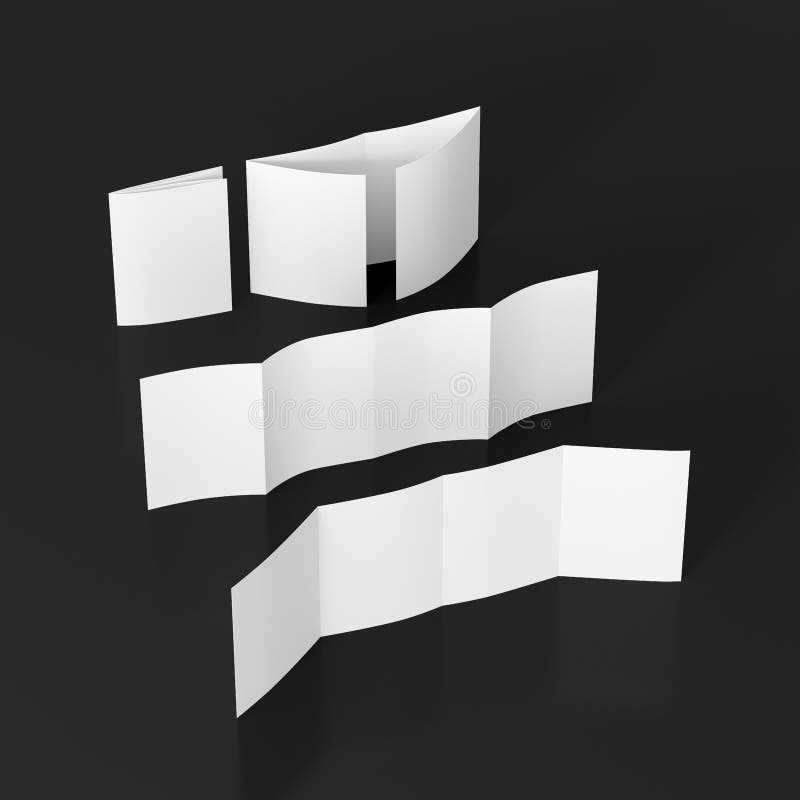 Square double gate fold brochure. Four panels, eight pages blank leaflet. Mock up on black background for presentation design. stock illustration