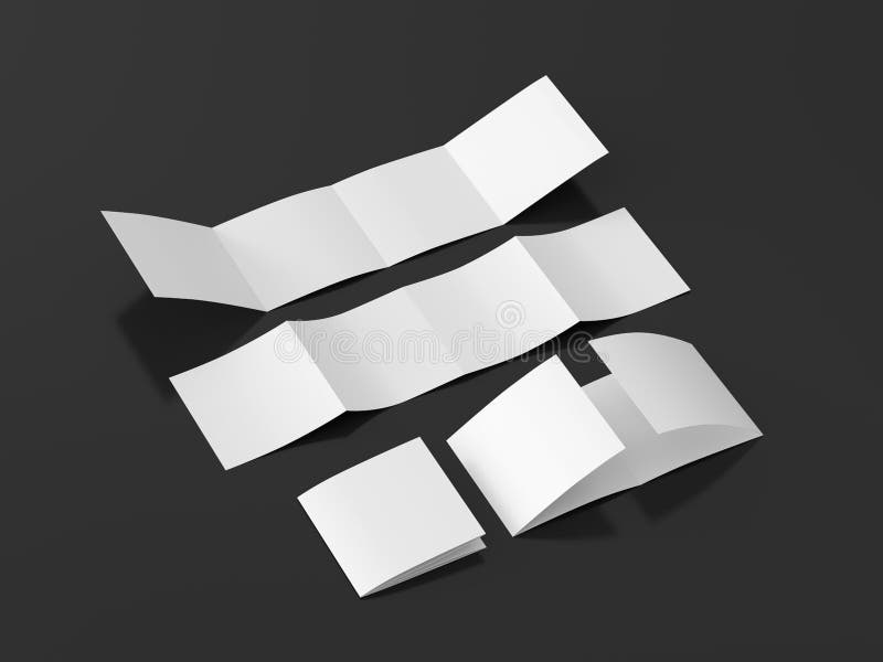 Square double gate fold brochure. Four panels, eight pages blank leaflet. Mock up on black background for presentation design. royalty free illustration.