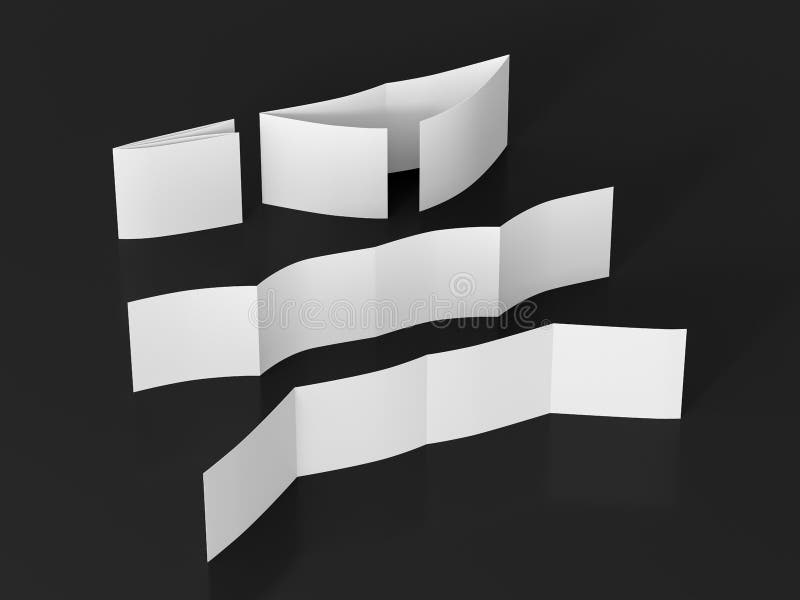 Square double gate fold brochure. Four panels, eight pages blank leaflet. Mock up on black background for presentation design. stock illustration