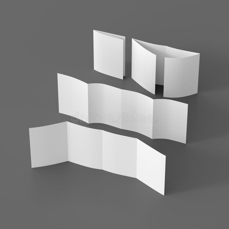 Square double gate fold brochure. Four panels, eight pages blank leaflet. Mock up on gray background for presentation design. stock illustration
