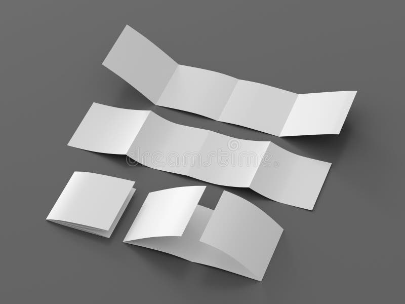Square double gate fold brochure. Four panels, eight pages blank leaflet. Mock up on gray background for presentation design. stock illustration