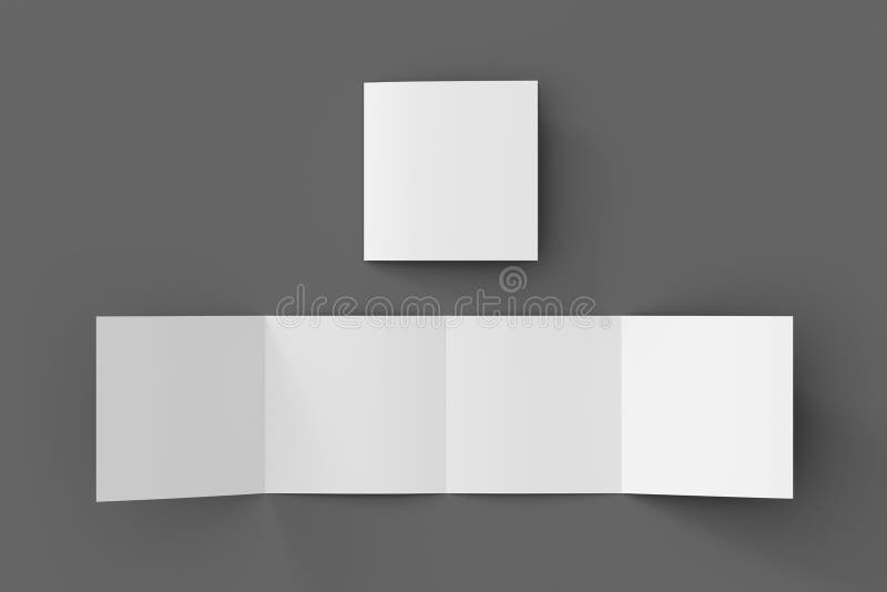 Square double gate fold brochure. Four panels, eight pages blank leaflet. Mock up on gray background for presentation design. royalty free illustration.