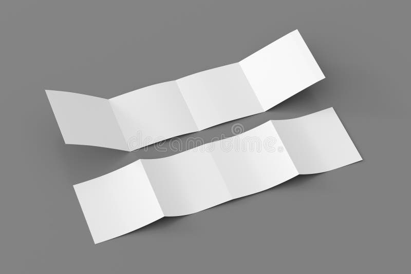 Square double gate fold brochure. Four panels, eight pages blank leaflet. Mock up on gray background for presentation design. vector illustration