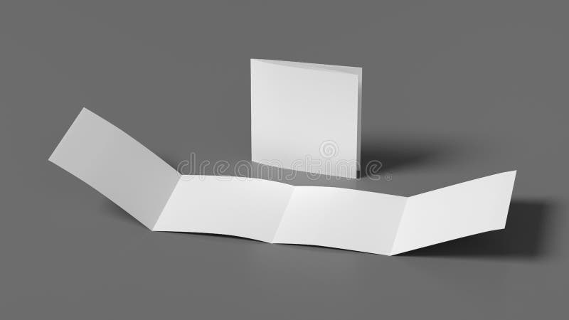 Square double gate fold brochure. Four panels, eight pages blank leaflet. Mock up on gray background for presentation design. stock illustration