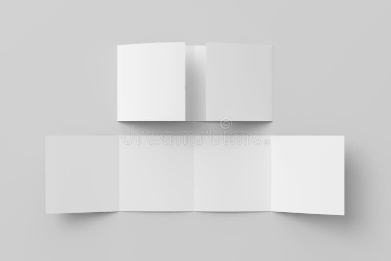 Square double gate fold brochure. Four panels, eight pages blank leaflet. Mock up on white background for presentation design. stock illustration