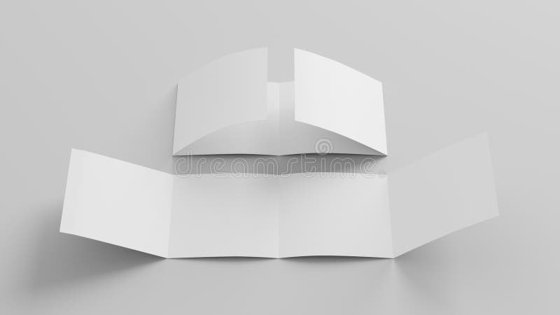 Square double gate fold brochure. Four panels, eight pages blank leaflet. Mock up on white background for presentation design. vector illustration