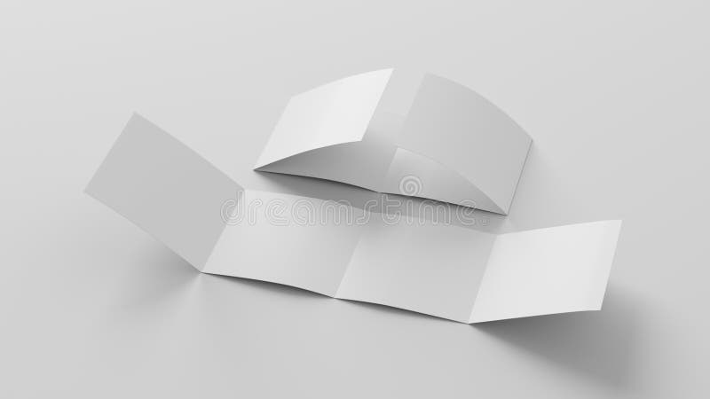 Square double gate fold brochure. Four panels, eight pages blank leaflet. Mock up on white background for presentation design. stock illustration