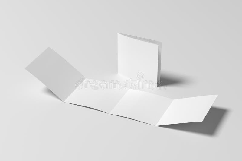 Square double gate fold brochure. Four panels, eight pages blank leaflet. Mock up on white background for presentation design. royalty free illustration