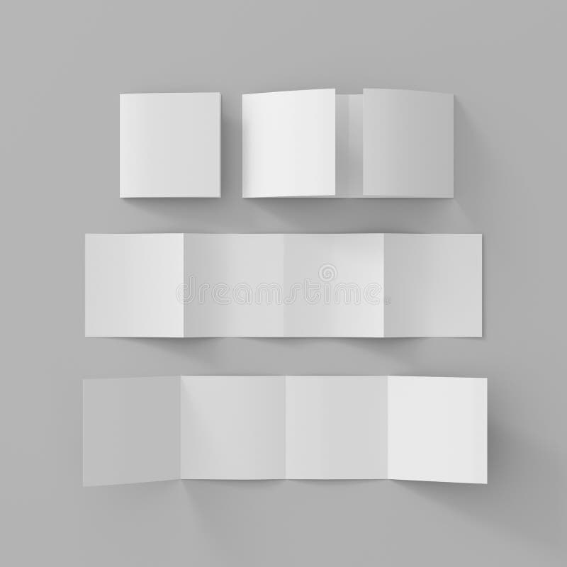 Square double gate fold brochure. Four panels, eight pages blank leaflet. Mock up on white background for presentation design. stock illustration