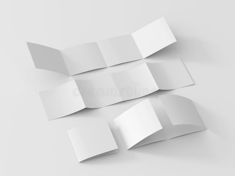 Square double gate fold brochure. Four panels, eight pages blank leaflet. Mock up on white background for presentation design. stock illustration