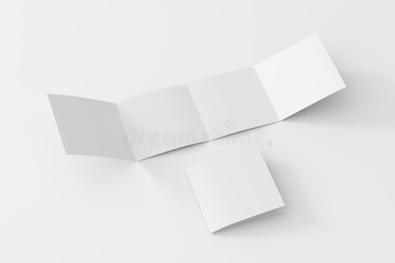 Square double gate fold brochure. Four panels, eight pages blank leaflet. Mock up on white background for presentation design. vector illustration
