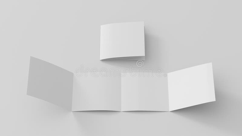 Square double gate fold brochure. Four panels, eight pages blank leaflet. Mock up on white background for presentation design. stock illustration