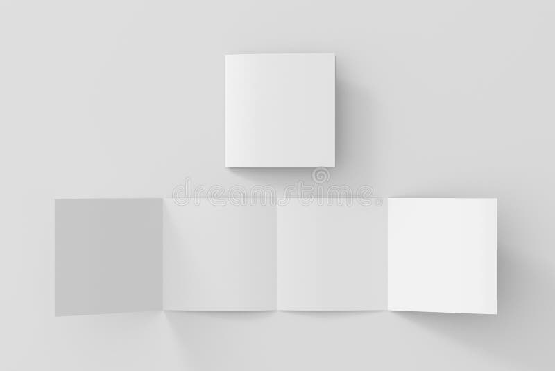 Square double gate fold brochure. Four panels, eight pages blank leaflet. Mock up on white background for presentation design. royalty free illustration.