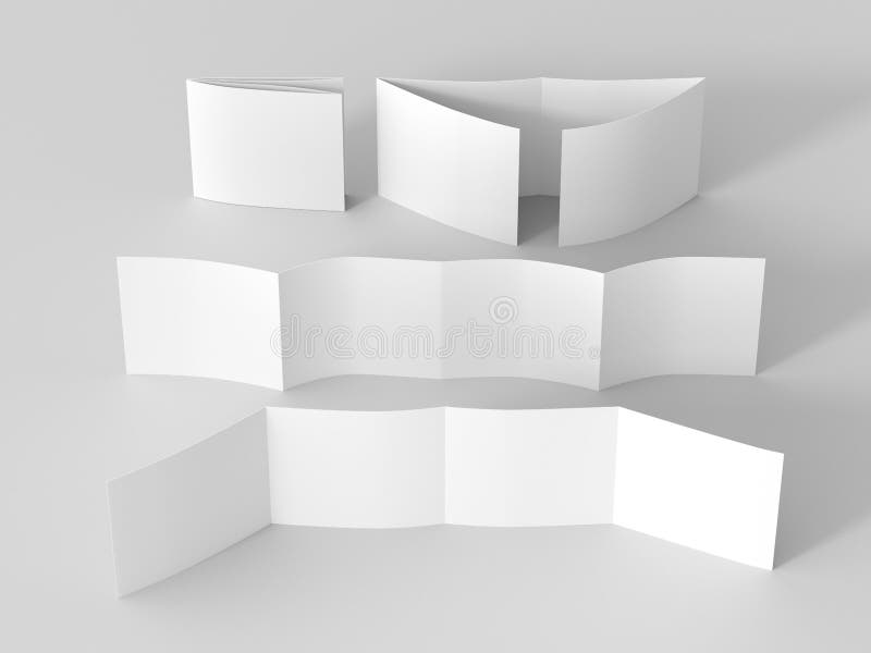 Square double gate fold brochure. Four panels, eight pages blank leaflet. Mock up on white background for presentation design. royalty free illustration.