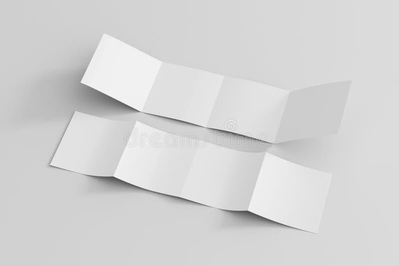 Square double gate fold brochure. Four panels, eight pages blank leaflet. Mock up on white background for presentation design. vector illustration