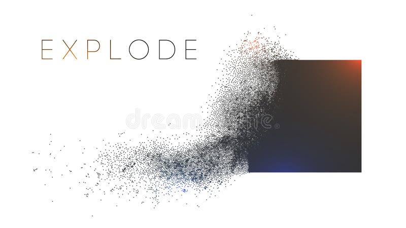 Square explosion with abstract burst. Vector particles of black shape broken debris. 3d square energy background royalty free illustration