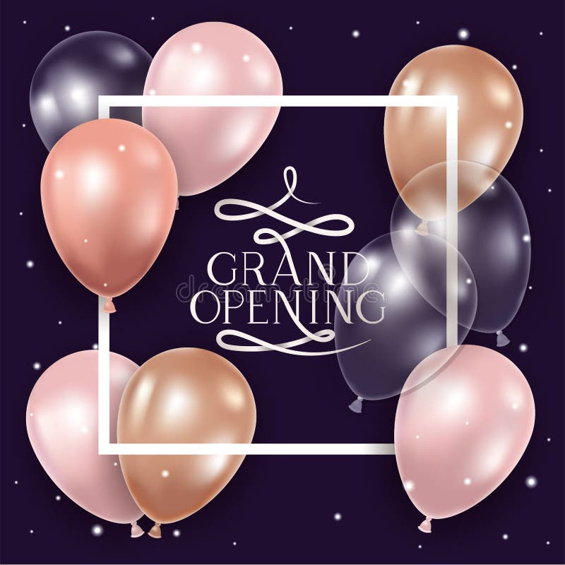 Square frame with grand opening message and balloons helium vector illustration