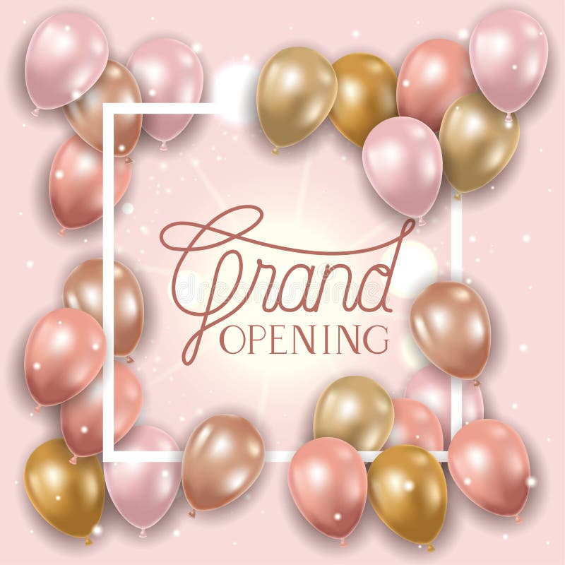 Square frame with grand opening message and balloons helium royalty free illustration