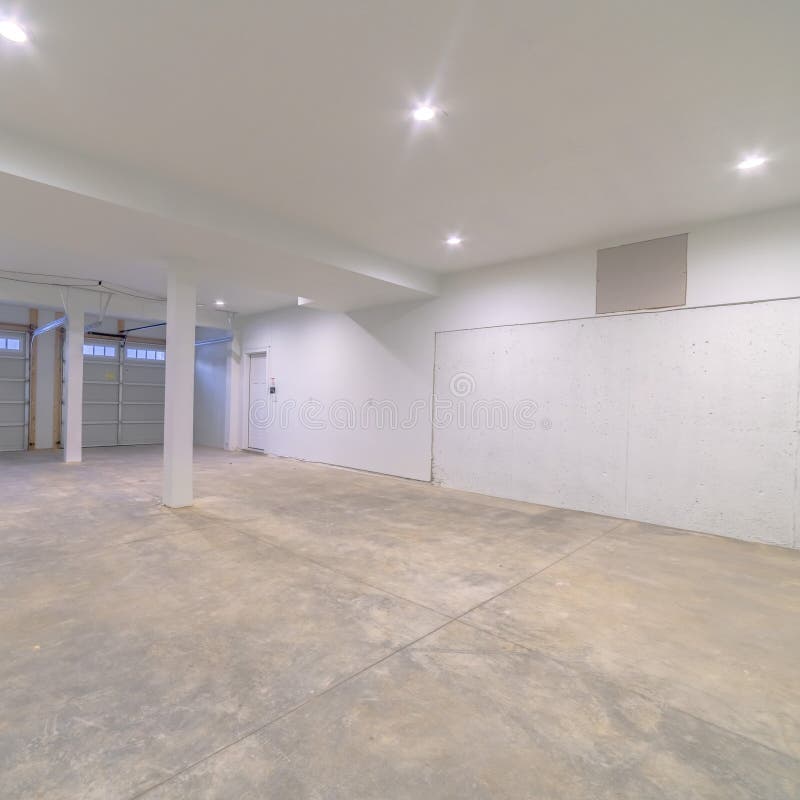 Square Frame Large Empty Concrete Garage Interior Doors Lights Stock