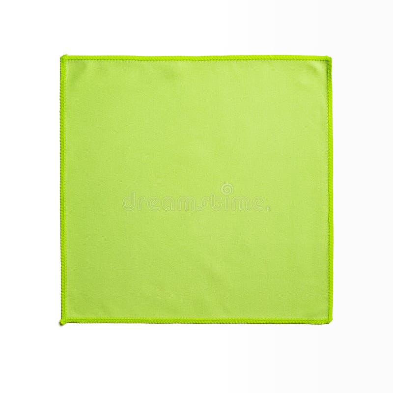 Square Green Microfiber Cloth Isolated on White Background. Soft Nonwoven Microfiber Material