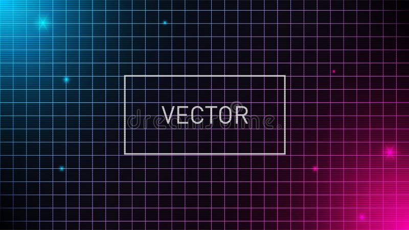 Square grid background with pink and blue glows. VHS effect. Design for banner. Eps 10