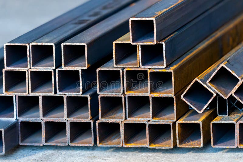 Square high carbon metal tube background for heavy industry stock photos Square high carbon metal tube background for heavy industry stock photos