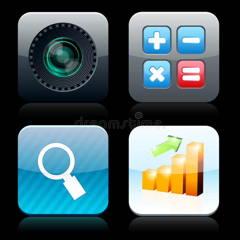 Square high-detailed app icons.