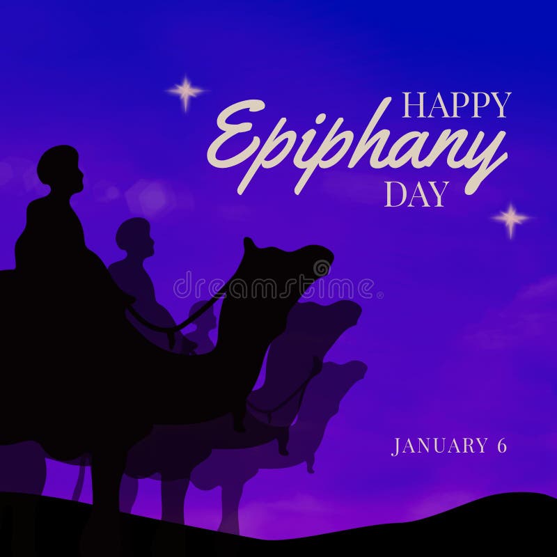 Square image of the three magi and happy epiphany day text vector illustration
