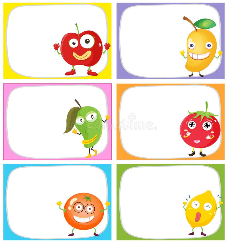 Square Label Design with Fresh Fruits Stock Vector Illustration of