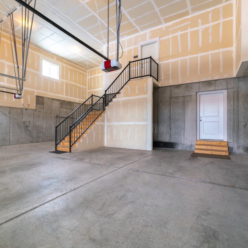 Square Large Open Plan Concrete Basement  Interior Garage  