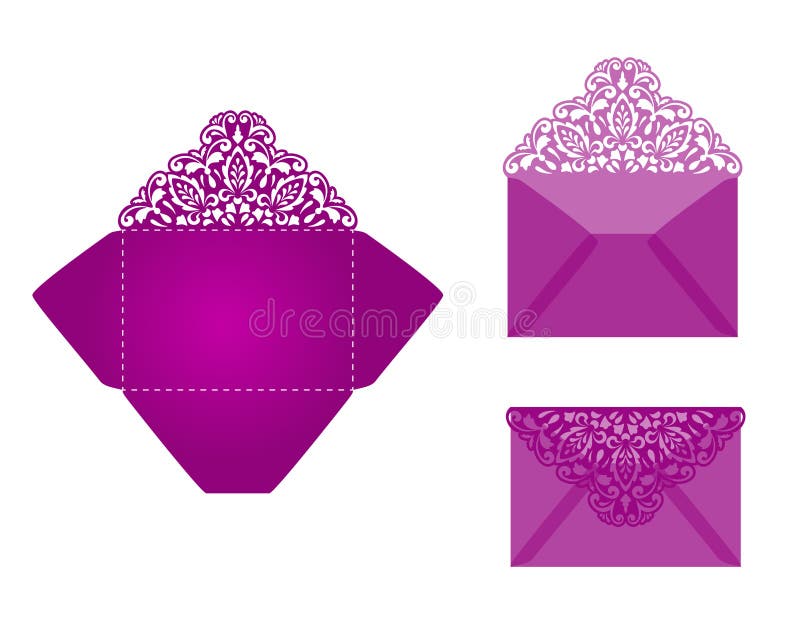 Square laser cut invitation template. Card for lasercutting or die cutting. Lazercut wedding invitation card. Lazer cut vector lace folds. Die cut card wedding invitation template.