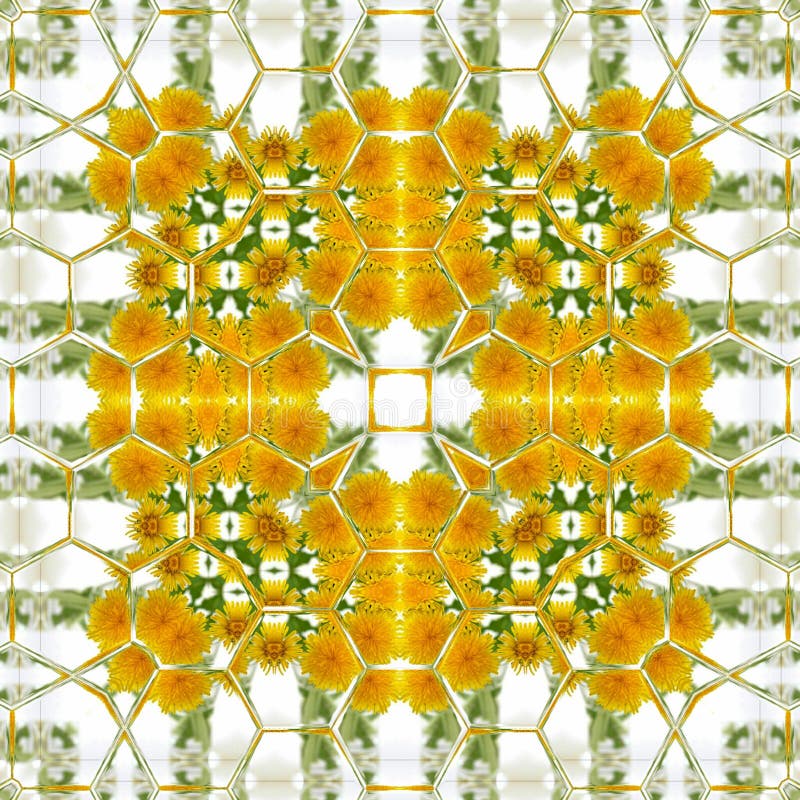 Geometric square pattern of camomile and dandelion in yellow and white vector illustration