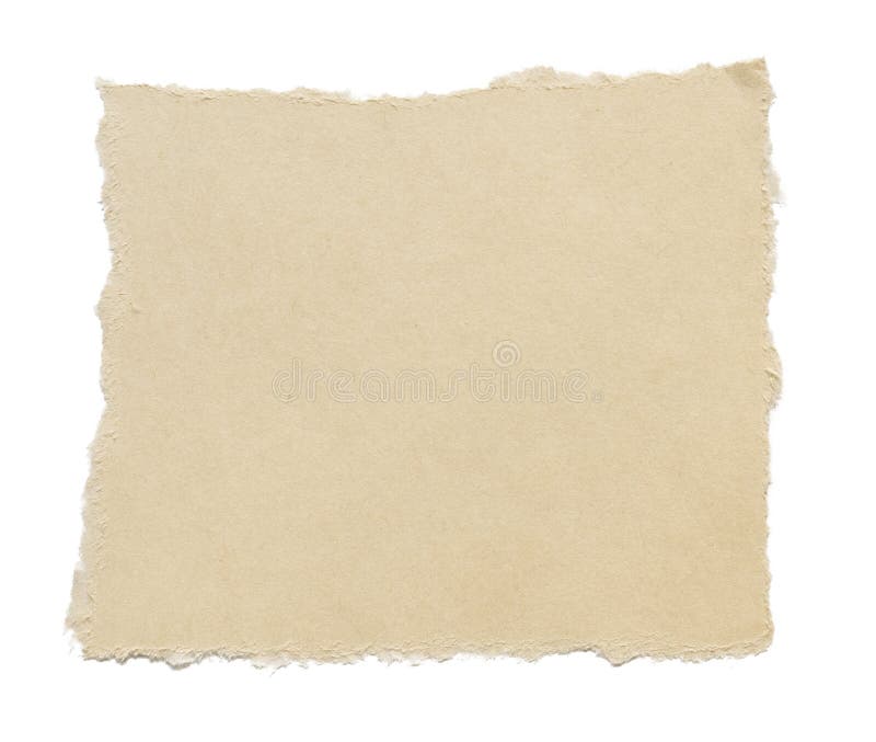 Square piece of paper with torn edges isolated on white background. Ripped brown paper texture