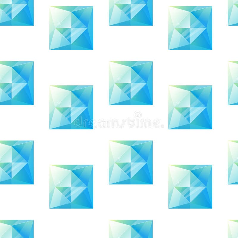 Square realistic blue glowing gemstone. Vector seamless cartoon pattern with gem topaz. vector illustration