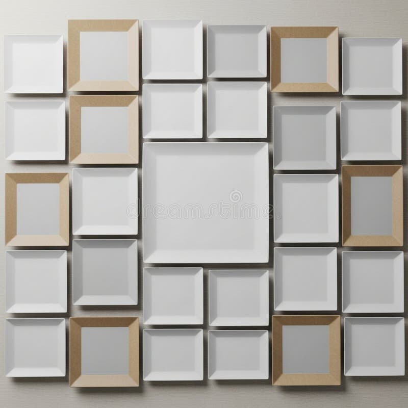 Square and rectangular frames, both white and beige, mounted stock illustration