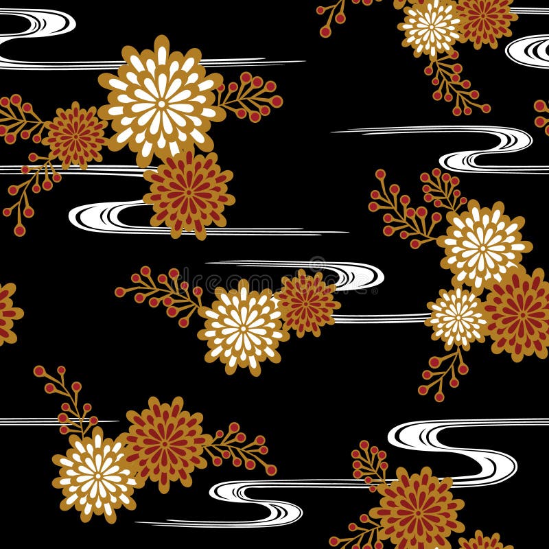Seamless Japanese Chrysantemum Pattern Stock Vector Illustration of