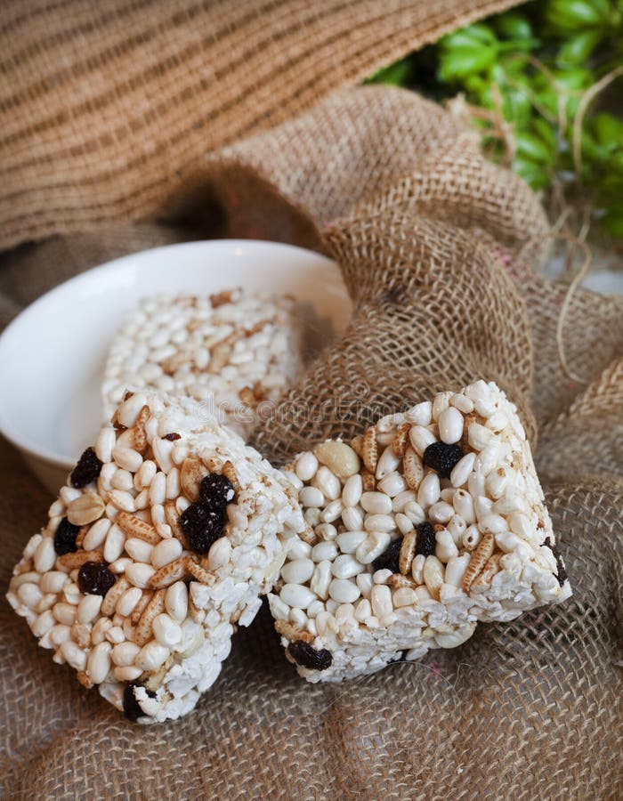 Popped Rice with Raisins and Nuts Stock Photo Image of cake, light