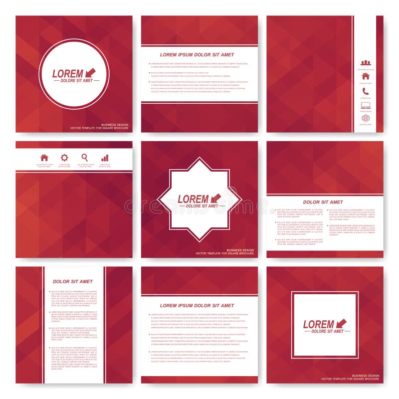 Square set of brochure. Business, science, medicine and technology design template. Cover layout . Background with red royalty free illustration Square set of brochure. Business, science, medicine and technology design template. Cover layout . Background with red royalty free illustration
