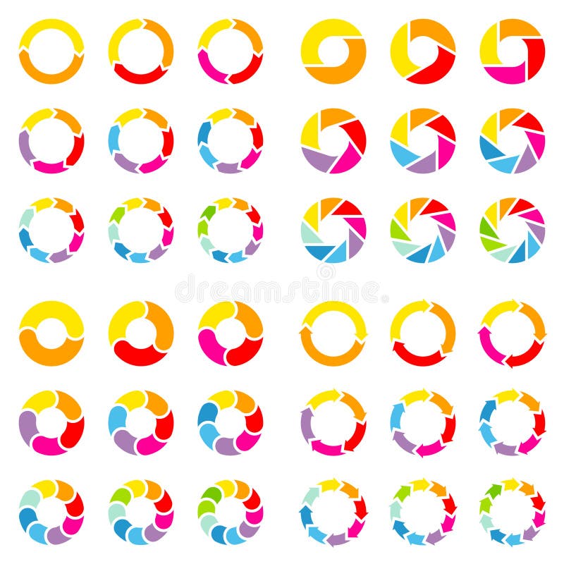 Square Set Of Different Pie Charts With Arrows Color stock illustration Square Set Of Different Pie Charts With Arrows Color stock illustration