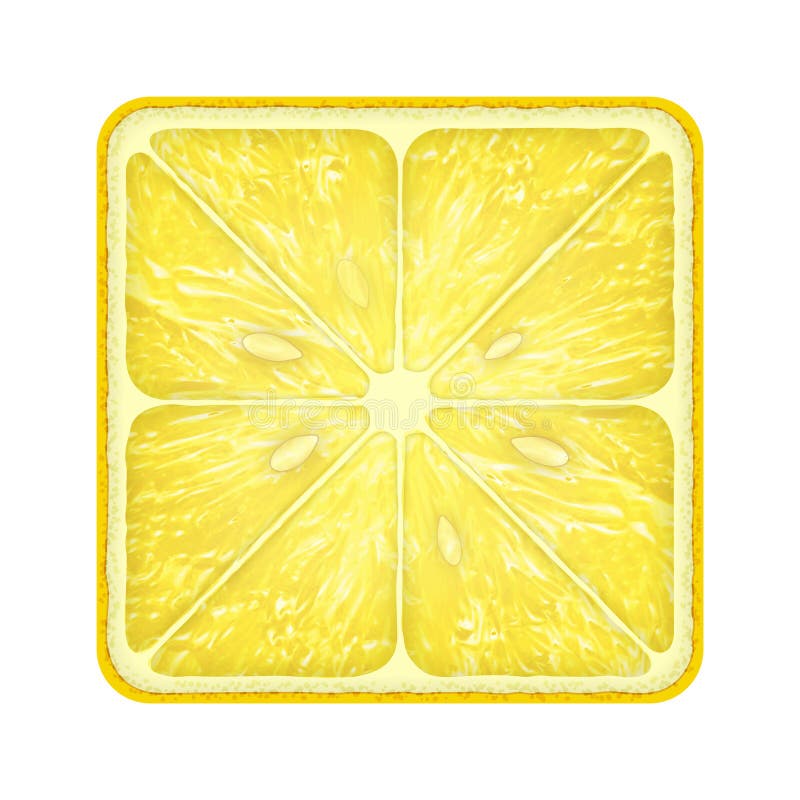 Square slice of lemon. Isolated on white